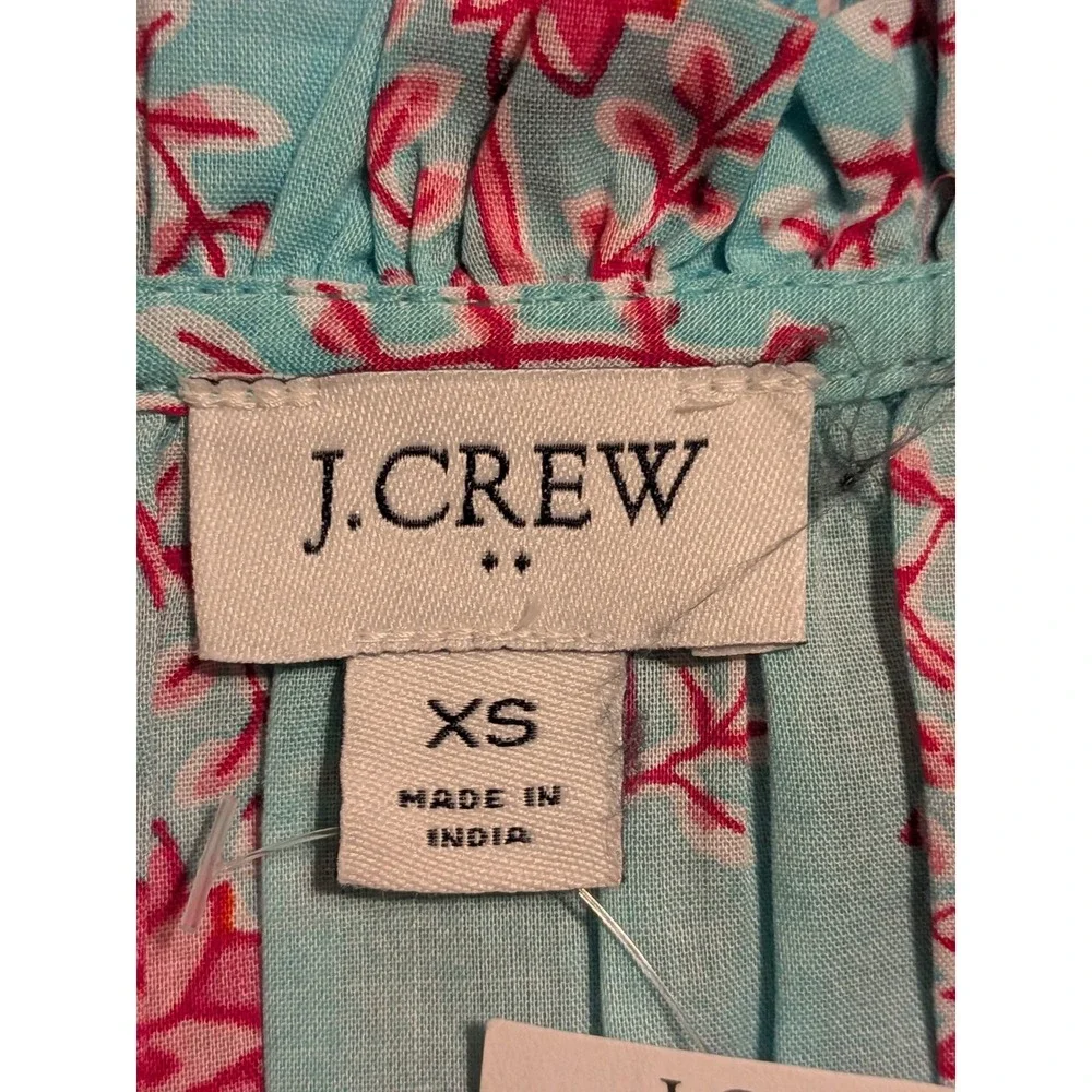 J. Crew Aqua Pink Floral Smocked‎ Flutter Sleeve V-Neck Blouse Top XS NWT $80